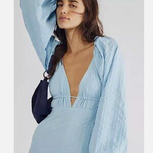 Free People Endless Summer Fine Line Cutouts Tie Open Back Mini Dress L-NWT